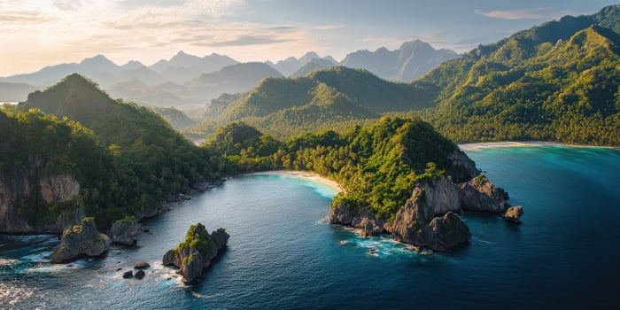 The beautiful island and the beautiful blue water in the middle of the ocean in the middle of the photo