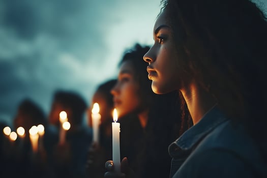 A group of women holding candles in the dark photo