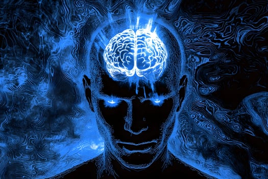 A man with blue eyes and a brain in his head photo