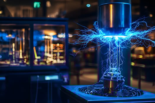 A machine with a blue light and a metal object photo