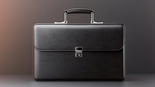 Sleek black leather briefcase on a minimalist background, ideal for professional use and branding photo
