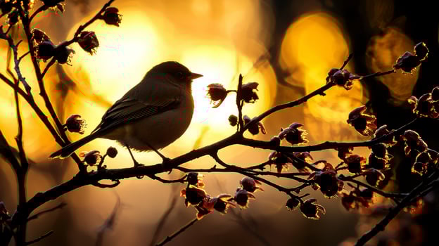 Silhouette of a Bird Perched on a Branch at Sunset photo