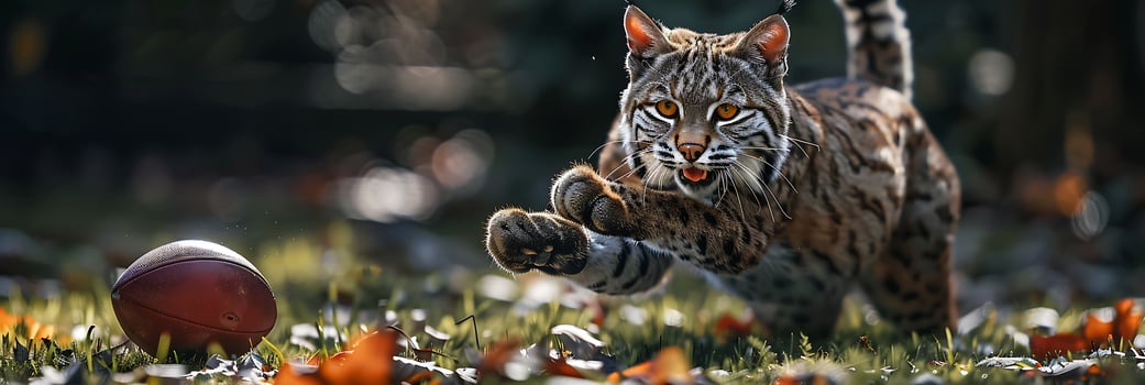 A bobcat running towards a football photo