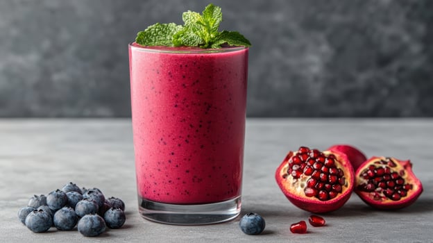 A smoothie with blueberries and pomegranate photo