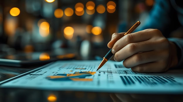 Entrepreneur analyzing financial reports, investment strategy and corporate success concept photo