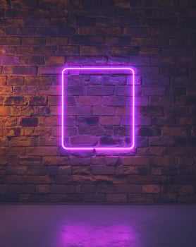 Purple Neon Lights on Brick Wall Background. photo