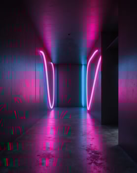 Neon Shapes Illuminate Dark Room Abstract Design photo