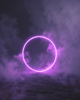 A purple circle surrounded by smoke and fog photo