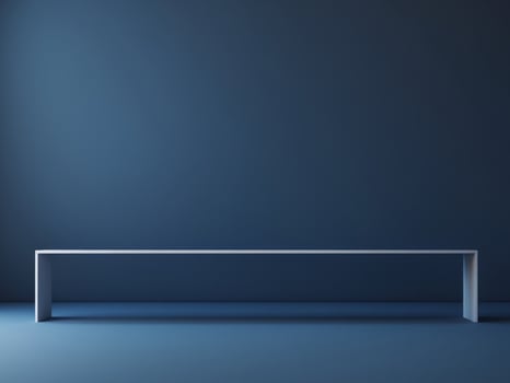 Empty bench in a dark room with blue walls photo