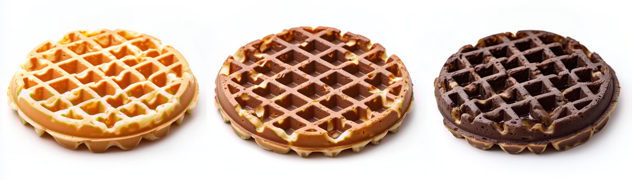 Three different round waffles isolated on white background photo