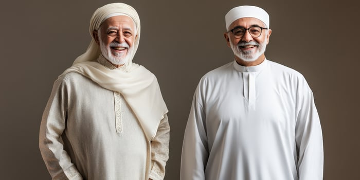 Two men in traditional clothing standing next to each other. photo