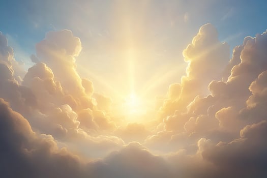 The sun shining through the clouds in a blue sky photo