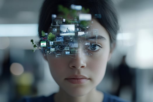 A woman with her head covered with digital images photo