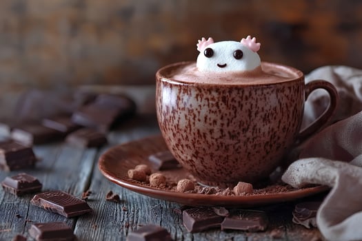 Warm cup of hot chocolate with marshmallows on a rustic wooden table, cozy winter drink concept photo