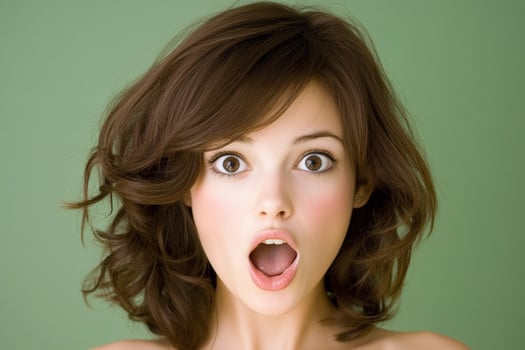 A woman with her mouth open and a shocked expression photo