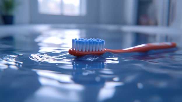A toothbrush floating in water. photo