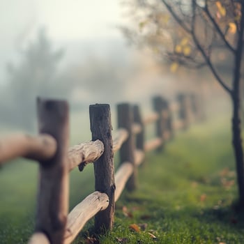 Wooden fence in the fog photo