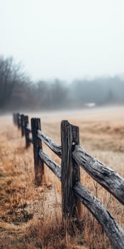 A fence in the fog on a field photo