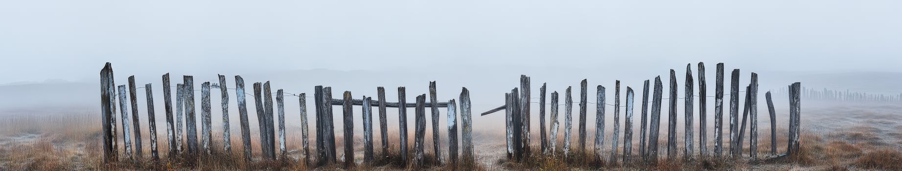 Foggy fence in the fog photo