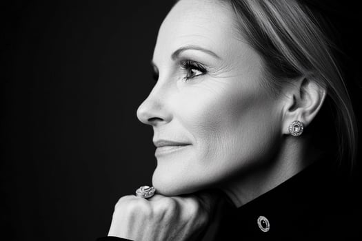 A woman with her hand on her chin photo