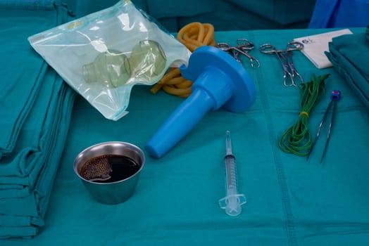 Surgical Instruments and Medical Supplies on Table photo