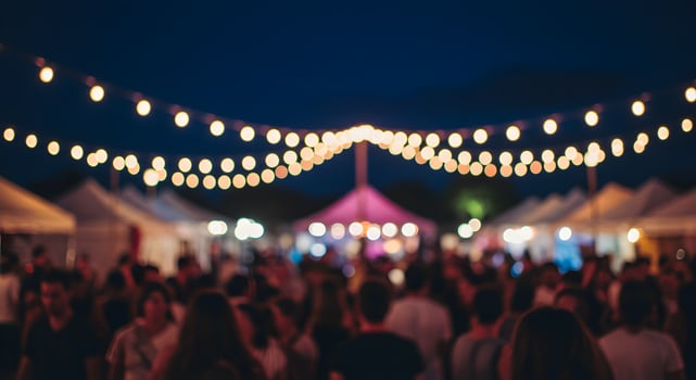 Atmospheric Evening Gathering with Lights and Blurry Crowds in Festival photo