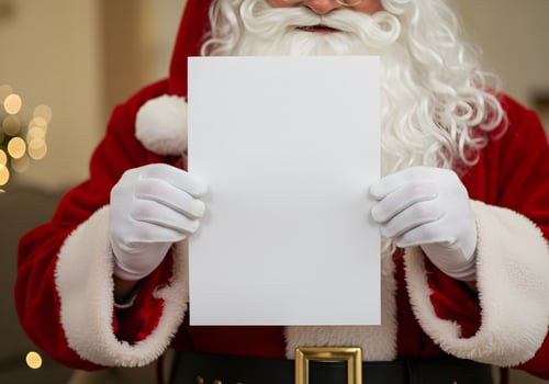 Santa Claus holding a blank white card, perfect for your Christmas greetings and holiday wishes advertisement photo