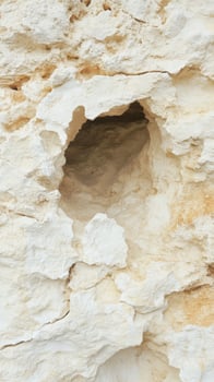 Natural rock formation with unique texture and hollow cavity in light stone surface photo