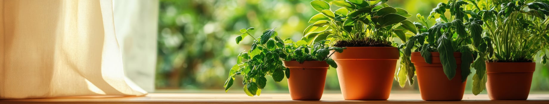 Three potted plants on a window sill photo