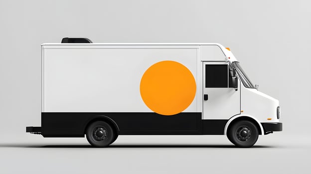 White Delivery Van with Orange Circle Logo Side View Mockup Template photo