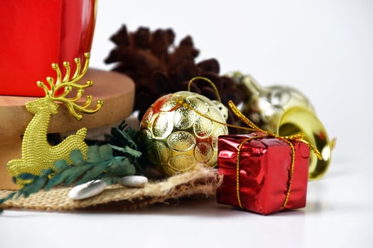 Gold reindeer featured in festive christmas setup photo