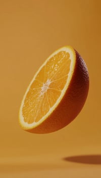 Orange fruit slice floating on air with yellow background photo