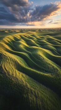 A view of the green rolling hills of the prairie photo