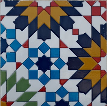Intricate Eastern Geometric Tile Pattern with Blue and White Colors photo