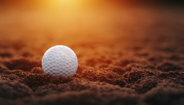 Golf Ball at Sunset on a Sand Course Background Copyspace for Dynamic Sports Imagery photo