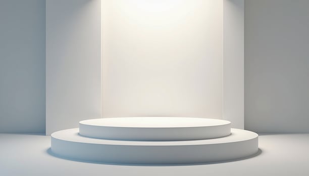 Empty podium with spotlight in a white room photo