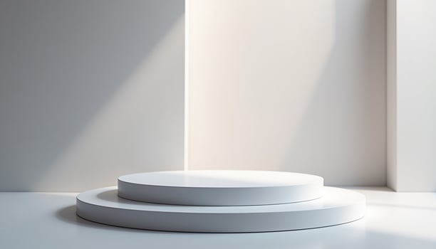 Empty podium in a white room with sunlight photo