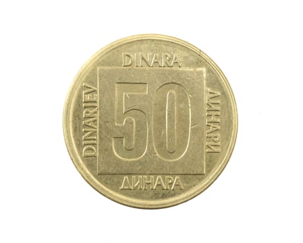 Yugoslav fifty dinar coin isolated background photo