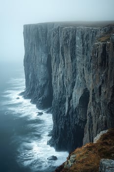 Dramatic Coastal Cliffs Ocean Waves Crashing Against Rock Face photo