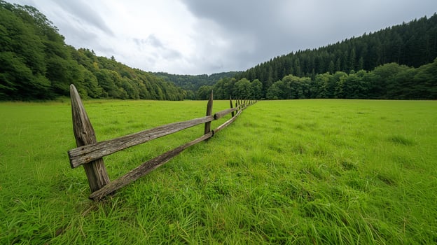 Rural Landscape with a Pointed Wooden Fence photo