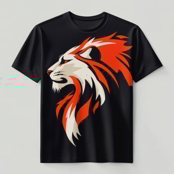 The lion t - shirt is black with orange and red stripes photo