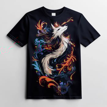 A black t - shirt with an image of a fox and flowers photo