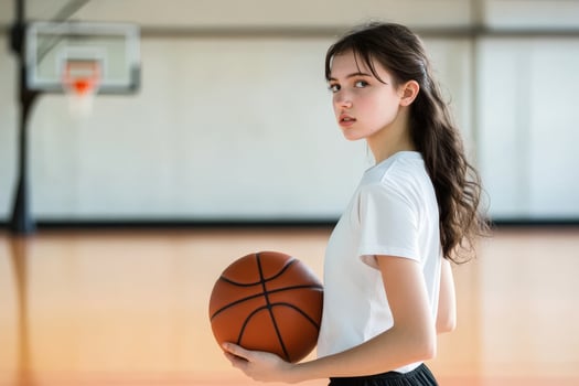 High school student displays confidence on court, ready to take basketball challenges photo