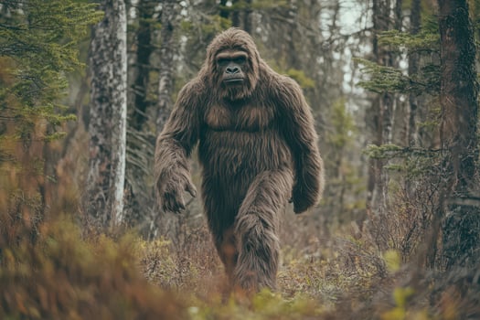A bigfoot walking through the woods photo