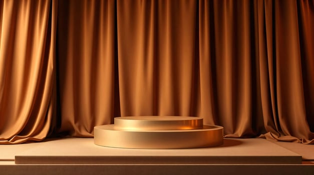Gold stage with a podium and curtains photo