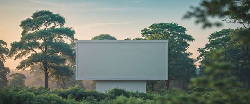 Blank billboard in the forest at sunset photo