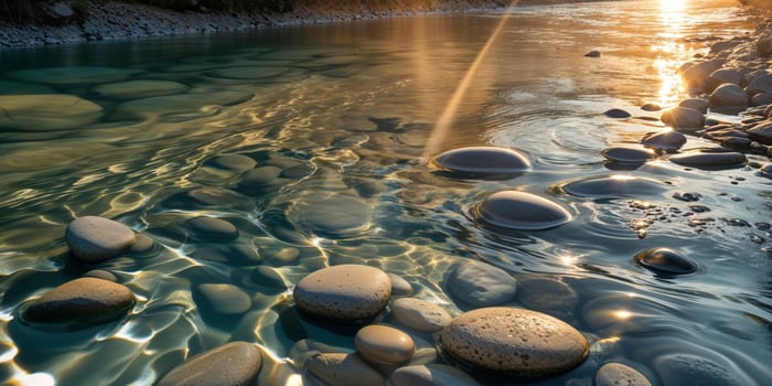A river with rocks and water in the sun photo