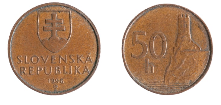 Slovenian fifty coin hellers on a white background photo