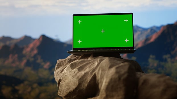 Dramatic rocky mountain landscape with isolated copy space showcases untouched beauty of wilderness. Perfect spot for outdoor enthusiasts looking to experience freedom. photo