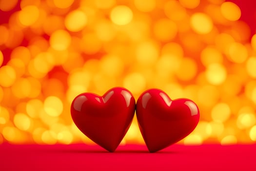 Two red hearts on a red background photo